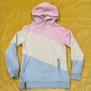 AMPERSAND AVE Pink, Cream, and Blue Hoodie